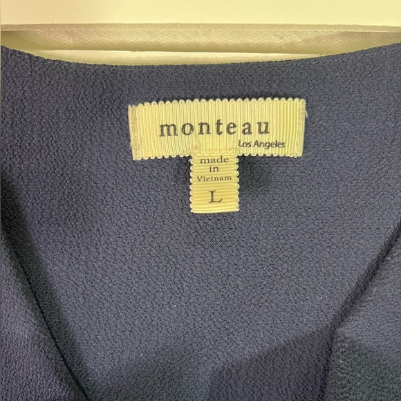 Monteau Los Angeles Women’s Blue V-Neck Long Sleeve Knee Length Dress Size Large - Picture 9 of 10